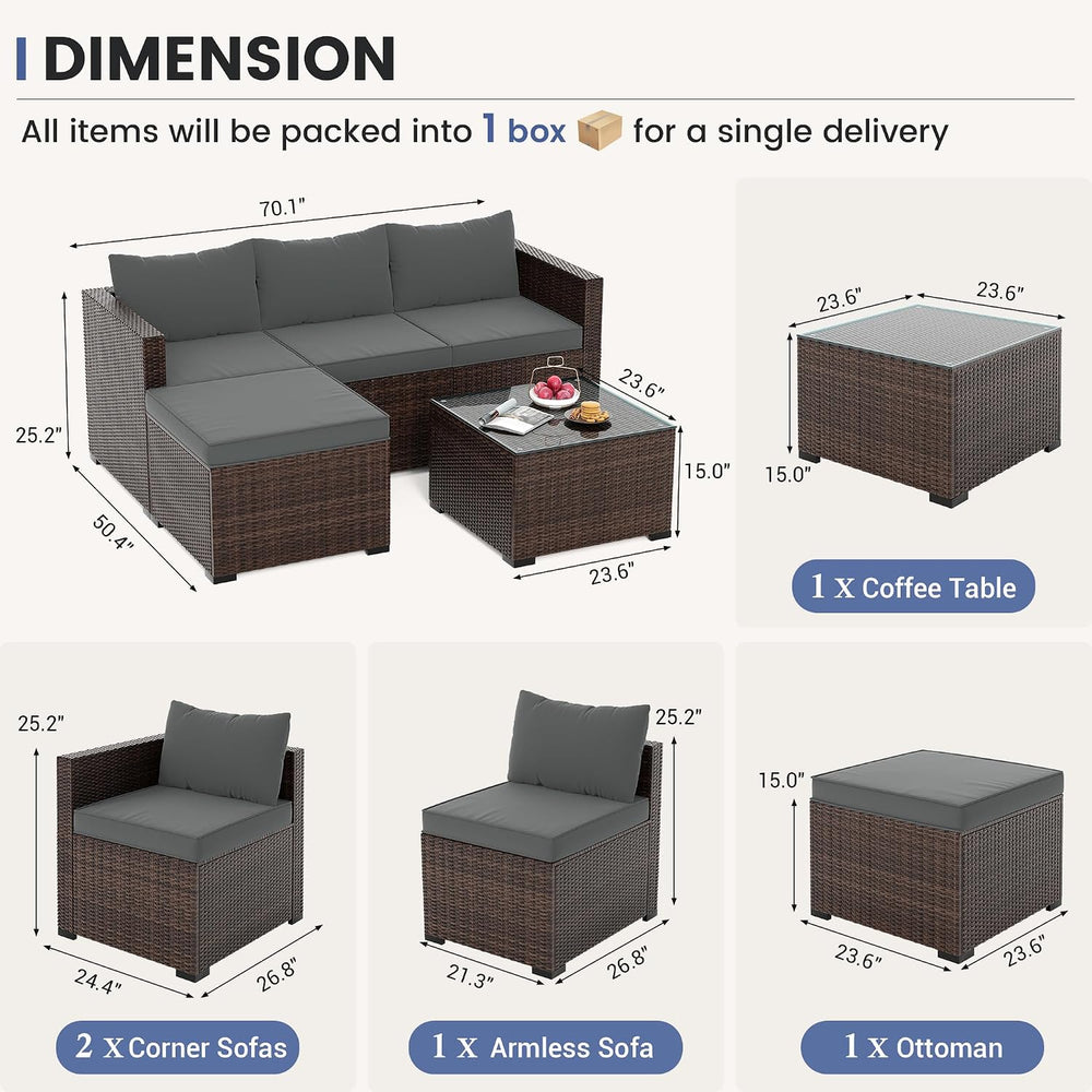 UDPATIO Patio Furniture Set 5-Piece Outdoor Sectional Sofa, Grey