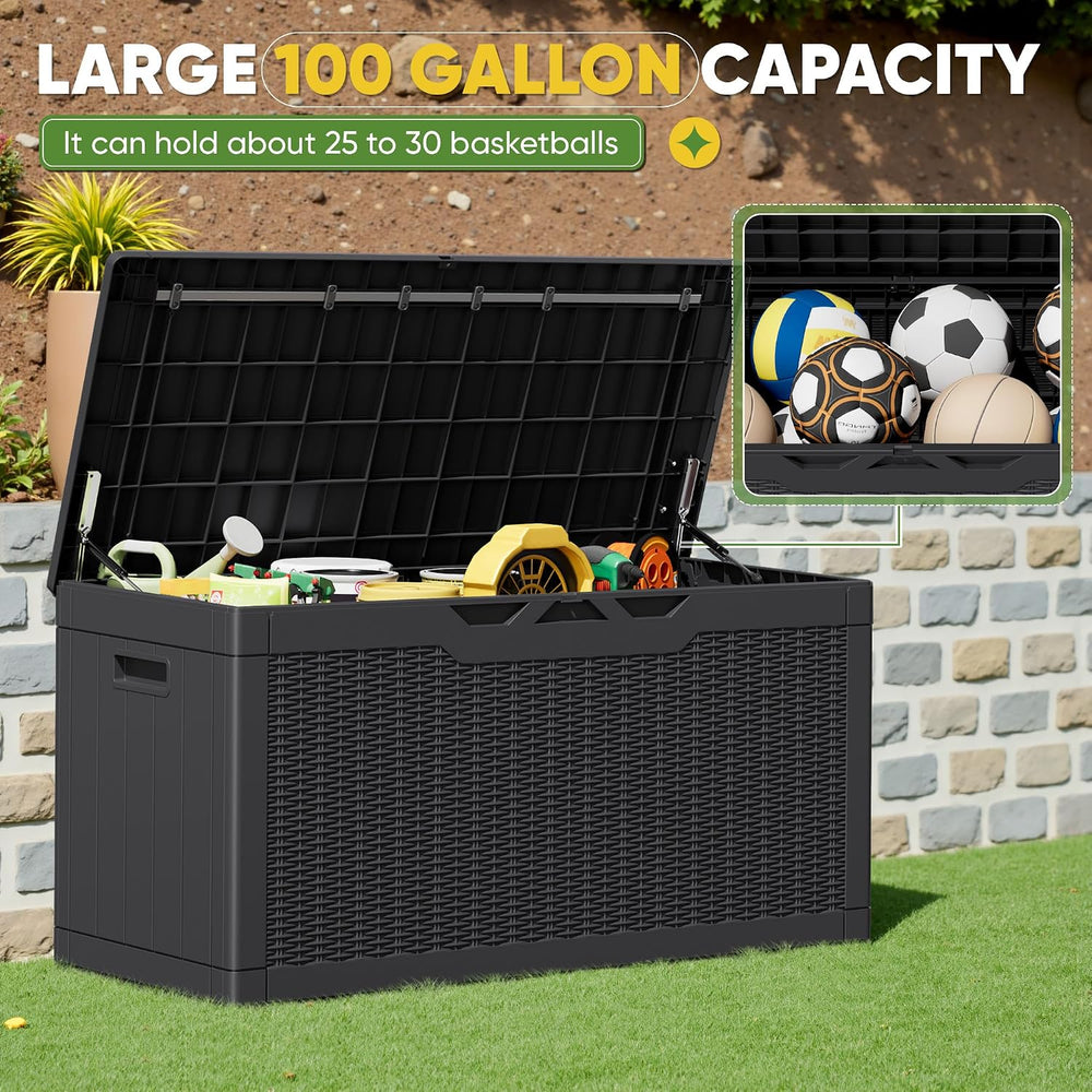 Greesum Outdoor Storage Box 100 Gallon Storage Bin with Lid for Patio Furnitu...