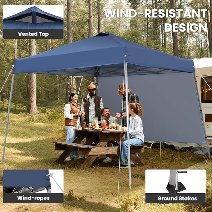 10X10 Pop Up Canopy, Slant Legs Instant Outdoor Canopy Tent with 1 Sidewall, ...