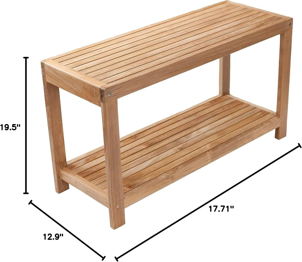 Wood Shower Stool and Spa Bench with Shelf, Teak Shower Bench for Indoor and ...