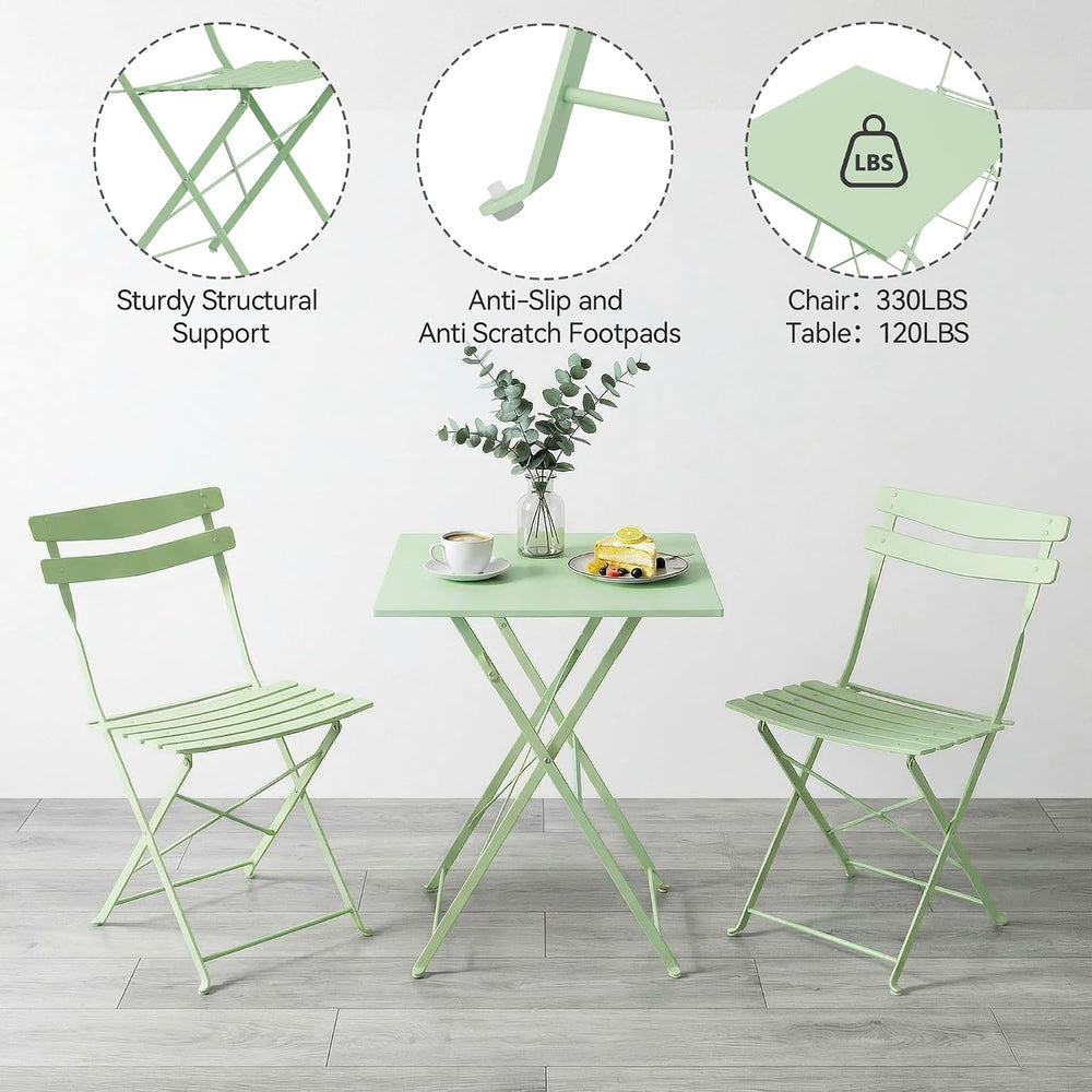 3 Piece Patio Bistro Set, Outdoor Folding Bistro Table and Chairs Set of 2
