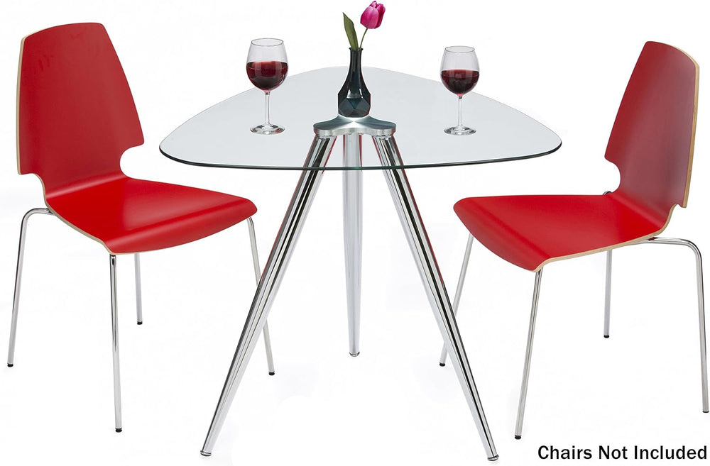 Mango Steam Lisbon 3-Sided Bistro Table, Tempered Glass Triangle Top - Modern...