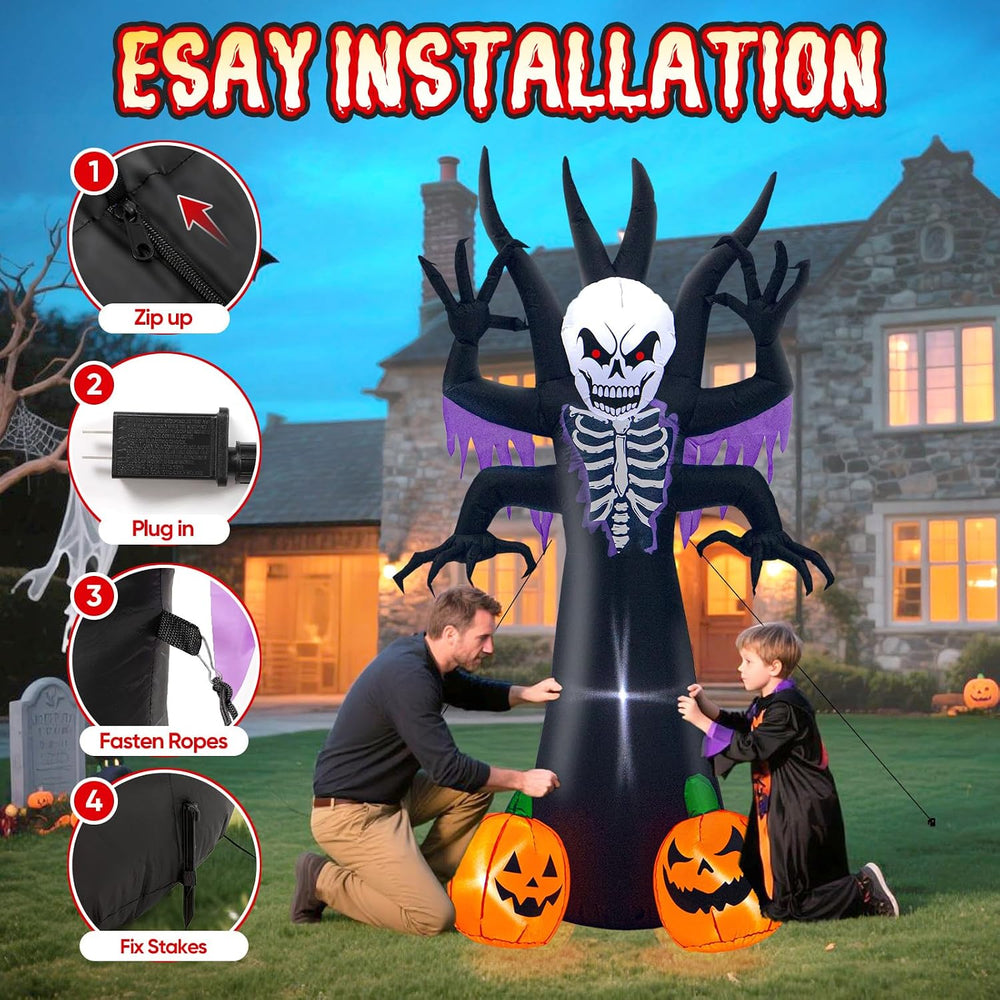 8FT Halloween Inflatable Skeleton Tree Grim Reaper Yard Decoration LED