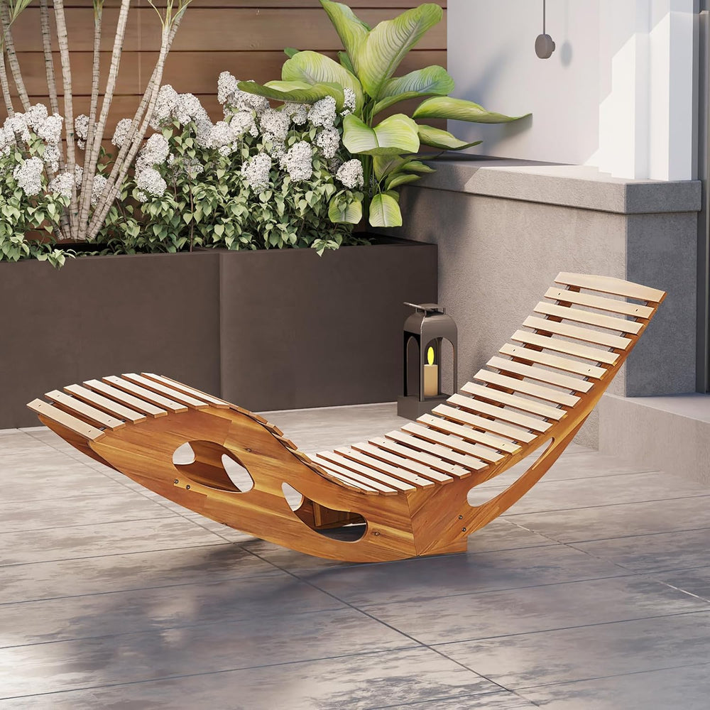 Tangkula Outdoor Chaise Lounge Chair Set of 2, Acacia Wood Rocking Sun Lounge...