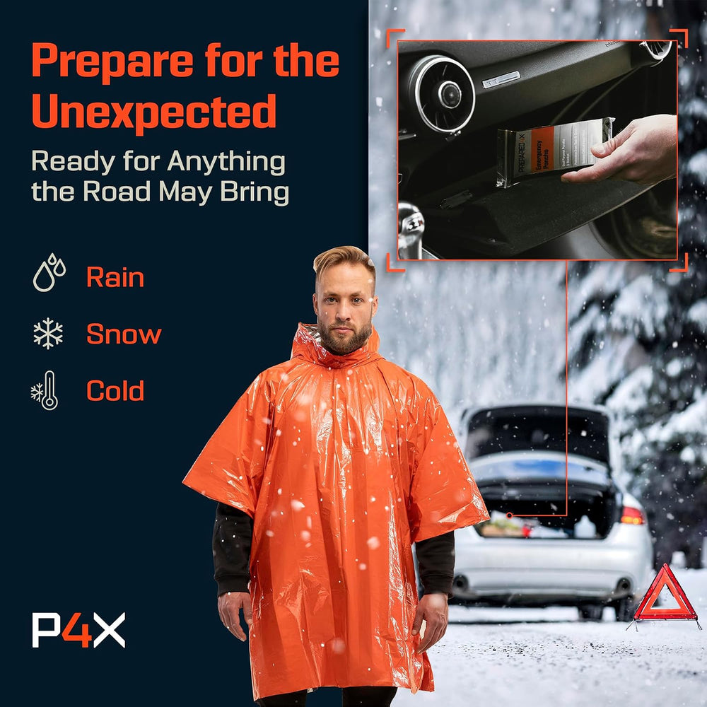 PREPARED4X Emergency Mylar Poncho – Survival Rain Poncho with Hood – Lightwei...