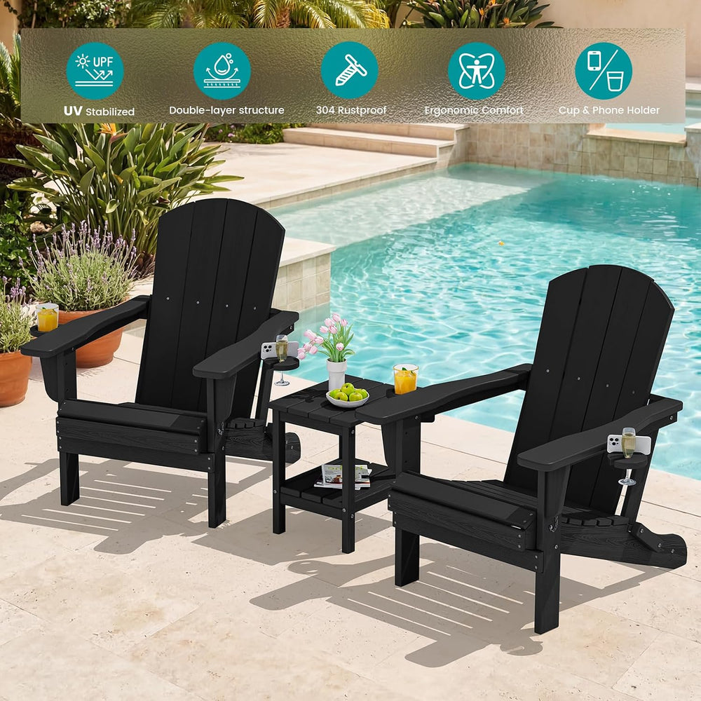 SERWALL Outdoor Adirondack Chair Set of 6 with Cup Holders,Foldable,Black