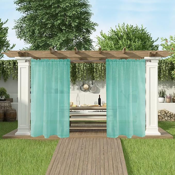 SpaceDresser Waterproof Outdoor Sheer Curtains for Patio - 4 Panels Rod Pocke...