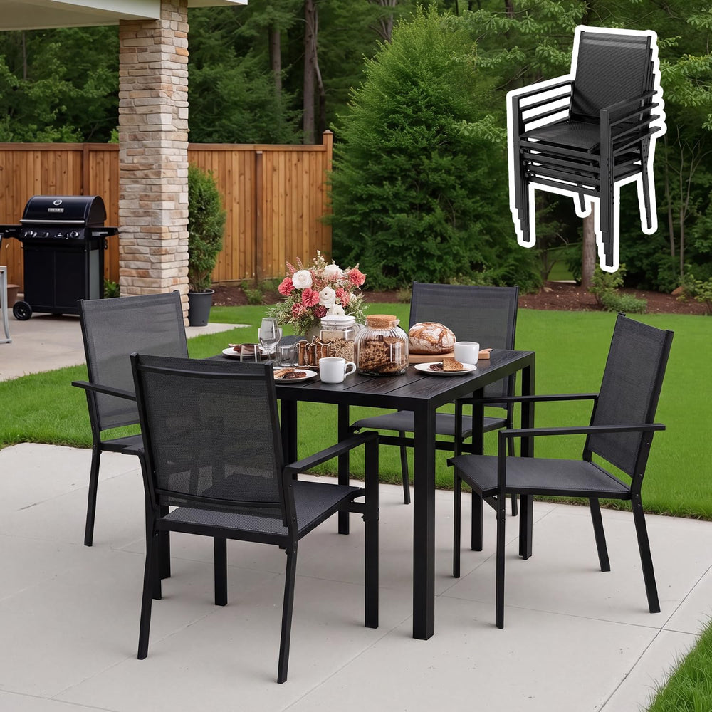 Outdoor Dining Set for 4 with Umbrella Hole, Black
