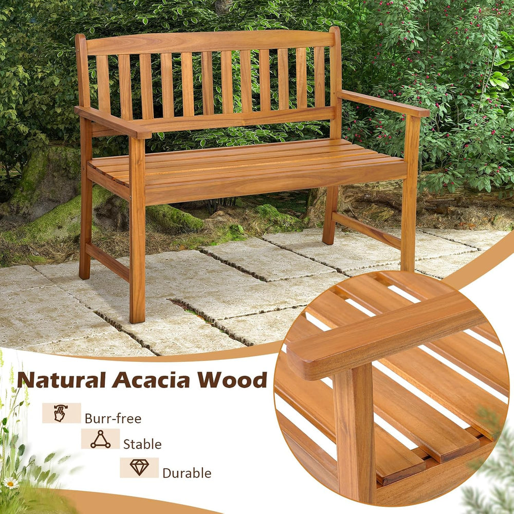 COSTWAY Wooden Bench Outdoor, Sturdy Outdoor Acacia Wood Bench