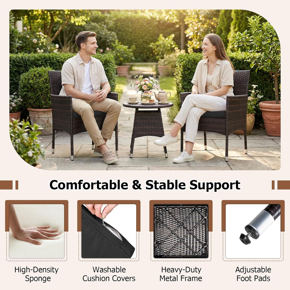 Tangkula 3 Piece Patio Furniture Set, Hand-Woven PE Wicker Conversation Set w...