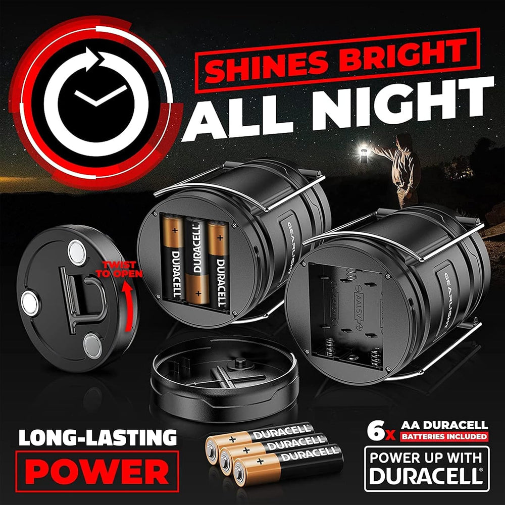 GearLight Camping Lantern - 2 Portable LED Battery Powered Lantern with Magne...