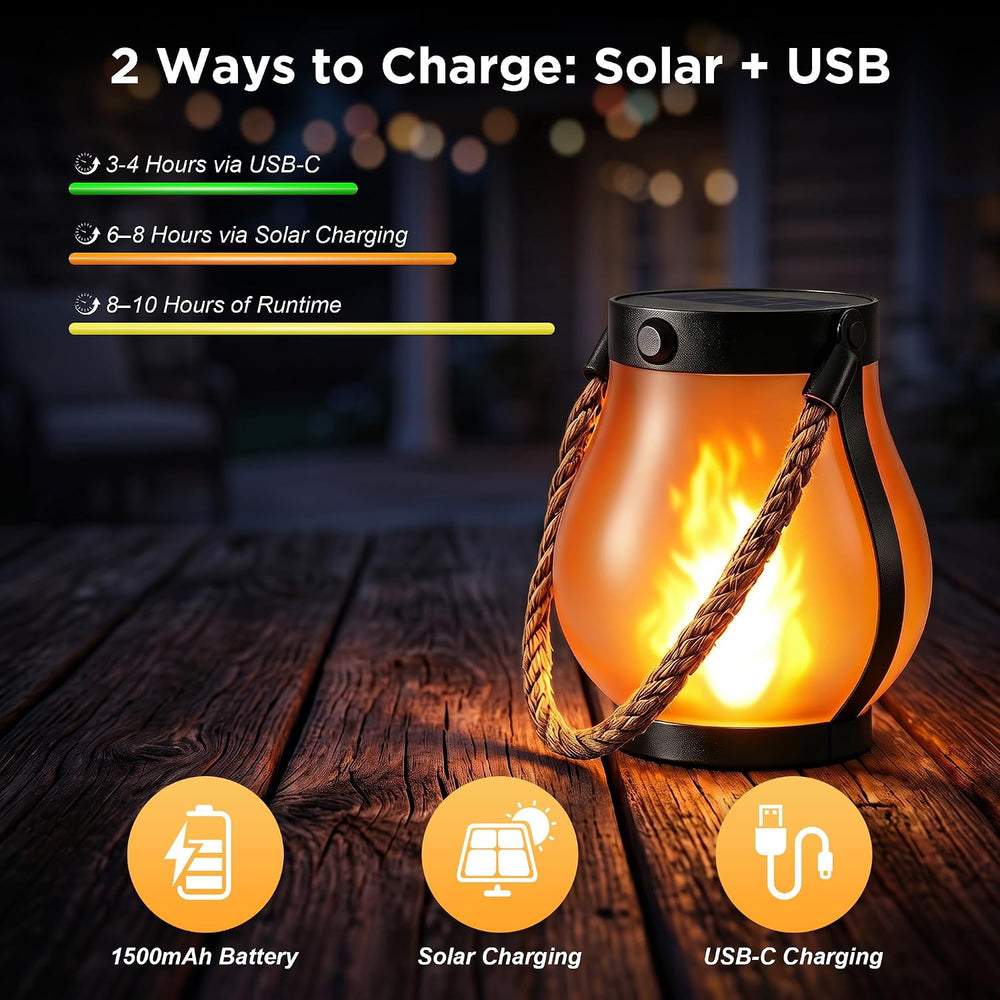 Solar Lanterns Outdoor Waterproof,2 Pack Flickering Flame Hanging Lanterns