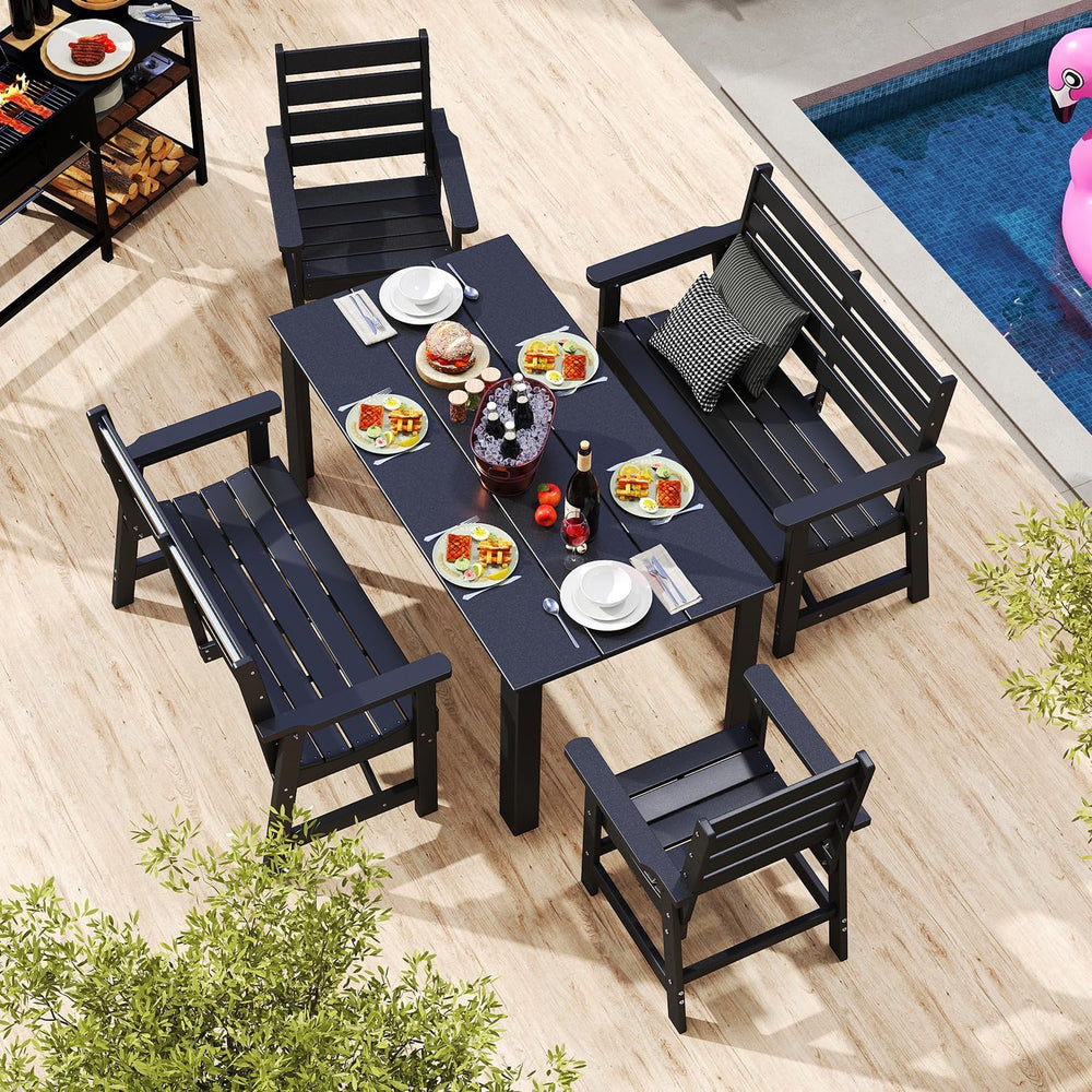 GREENVINES Outdoor Bench, 2-Person HDPE Garden Benches, Black
