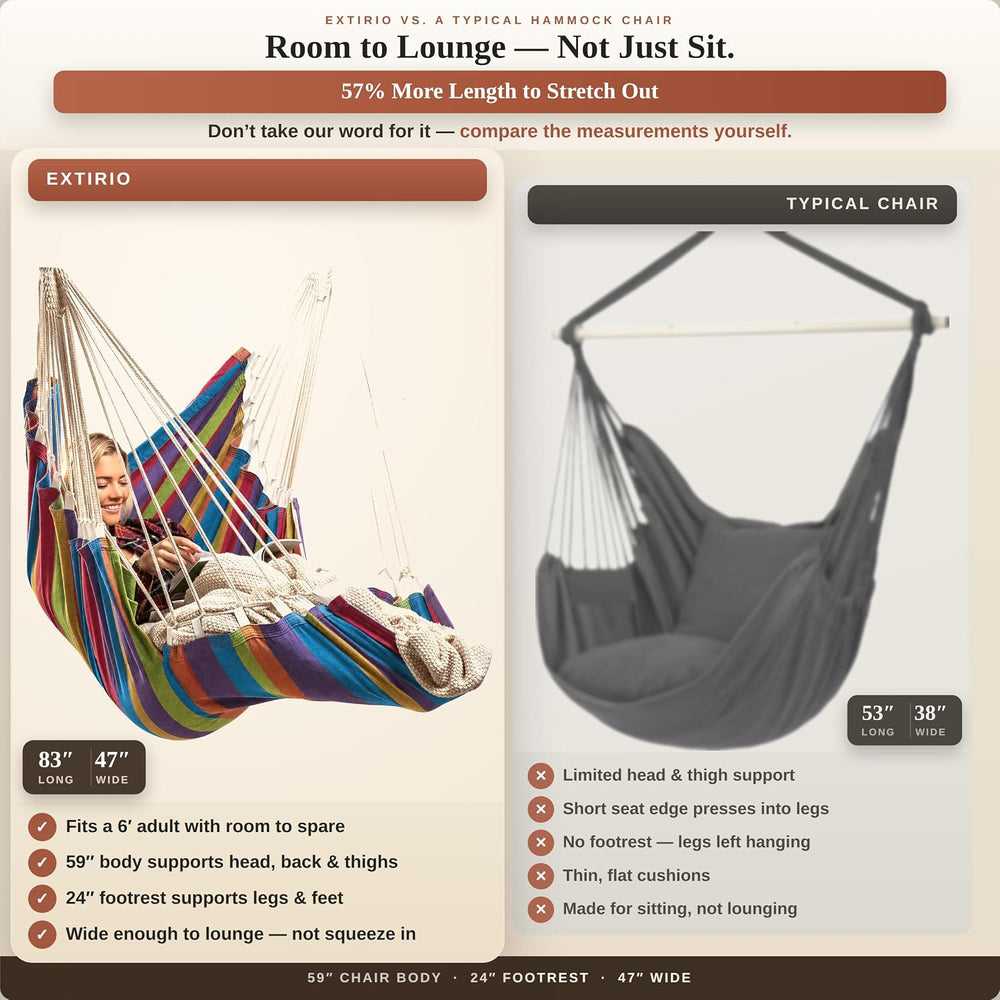 Hanging Hammock Chair Swing with Footrest - XL Hammock Swing Chair