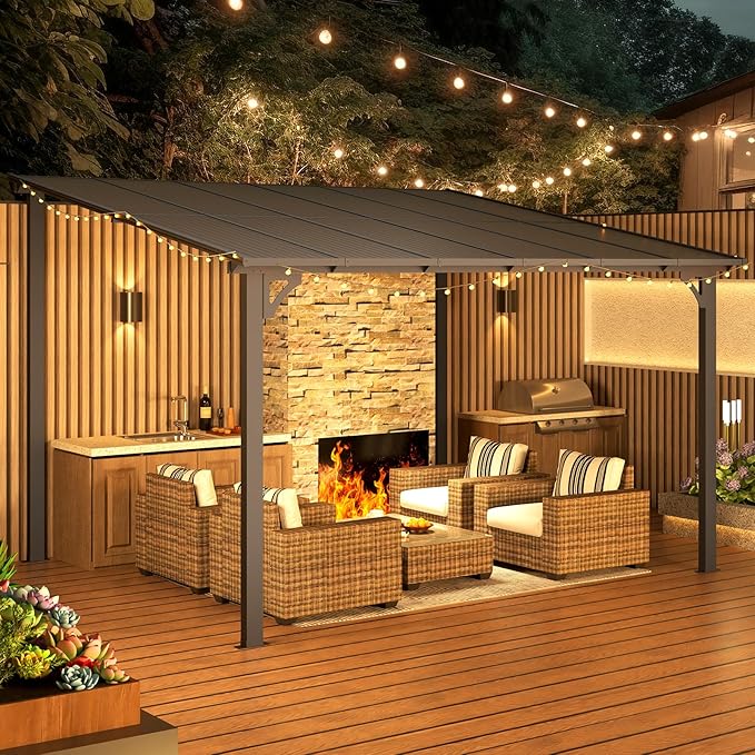 AECOJOY Wall Gazebo12’ x 10’, Hard Top Gazebos Pergola on Clearance, Outdoor ...