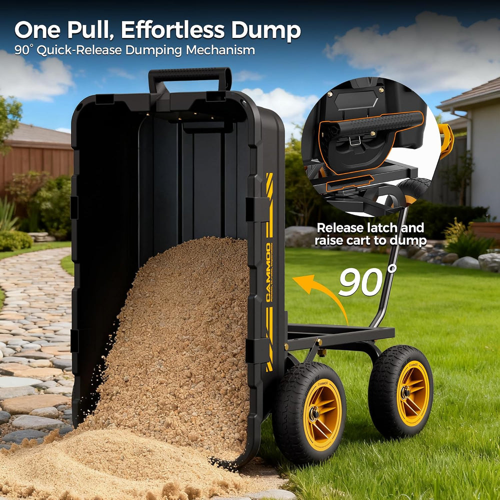 CAMMOO 10-in NO-Flat Tires 900lb Garden Dump Cart Wheelbarrow Garden Wagon