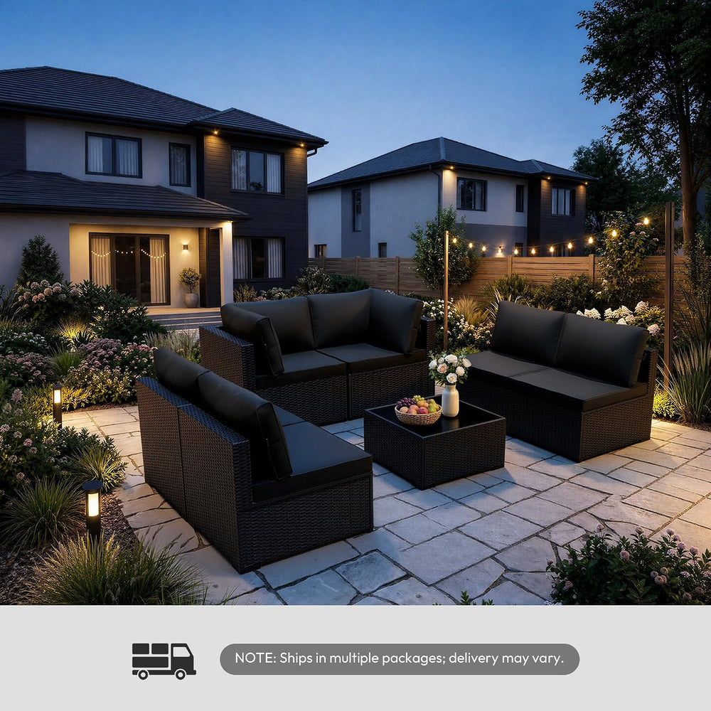 WWR Patio Furniture Set 7 Piece - All-Weather - Wicker Rattan Patio Outdoor C...