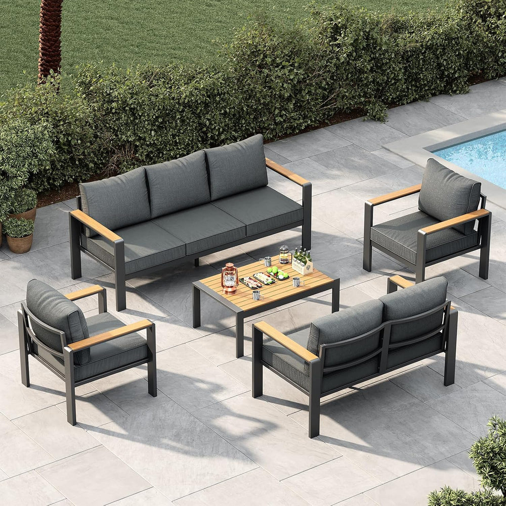 Garvee Aluminum Patio Furniture Set 7 Seats with Coffee Table