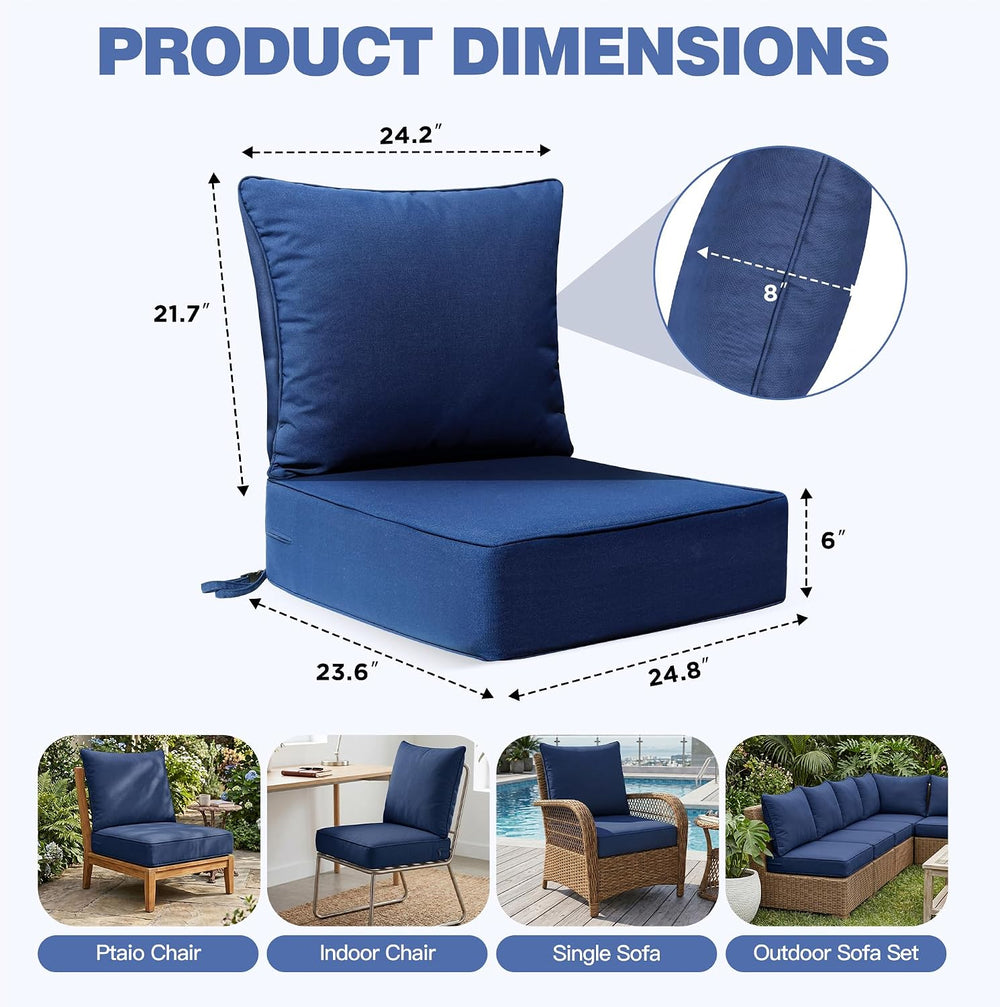 Patio Furniture Cushion Set, 24 x 24 Replacement Chair Cushion,2PC, Blue