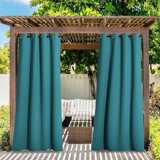 NICETOWN 2 Panels Peacock Teal Outdoor Curtains for Patio Waterproof 108"...