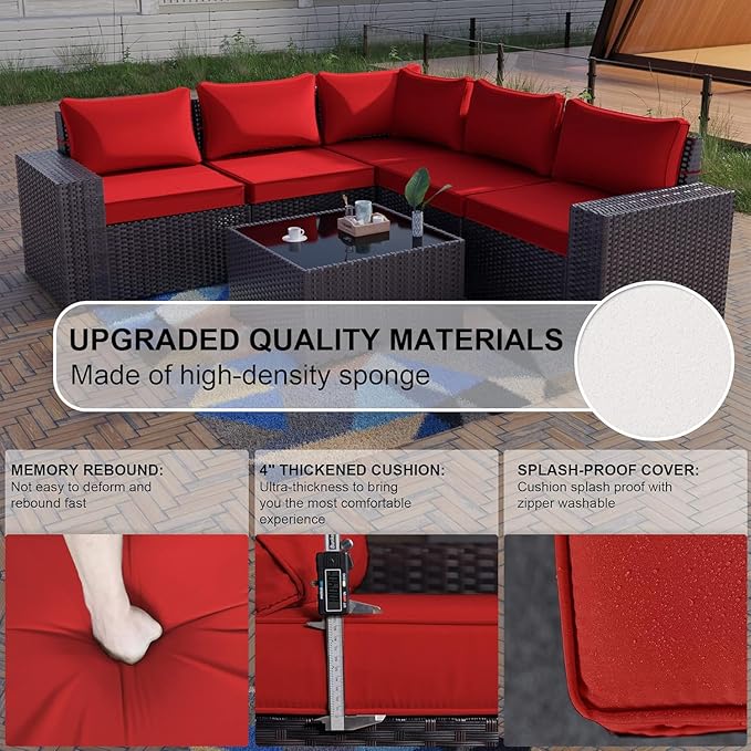 Kullavik 6PCS Outdoor Patio Furniture Set PE Wicker Rattan Sectional Sofa Pat...