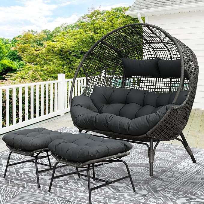 NICESOUL Luxury Double Egg Chair with Footrest & Cushions, Two Person Wic...