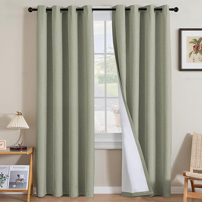 H.VERSAILTEX Linen Curtains 100% Blackout Curtains for Bedroom 108 inch Long ...