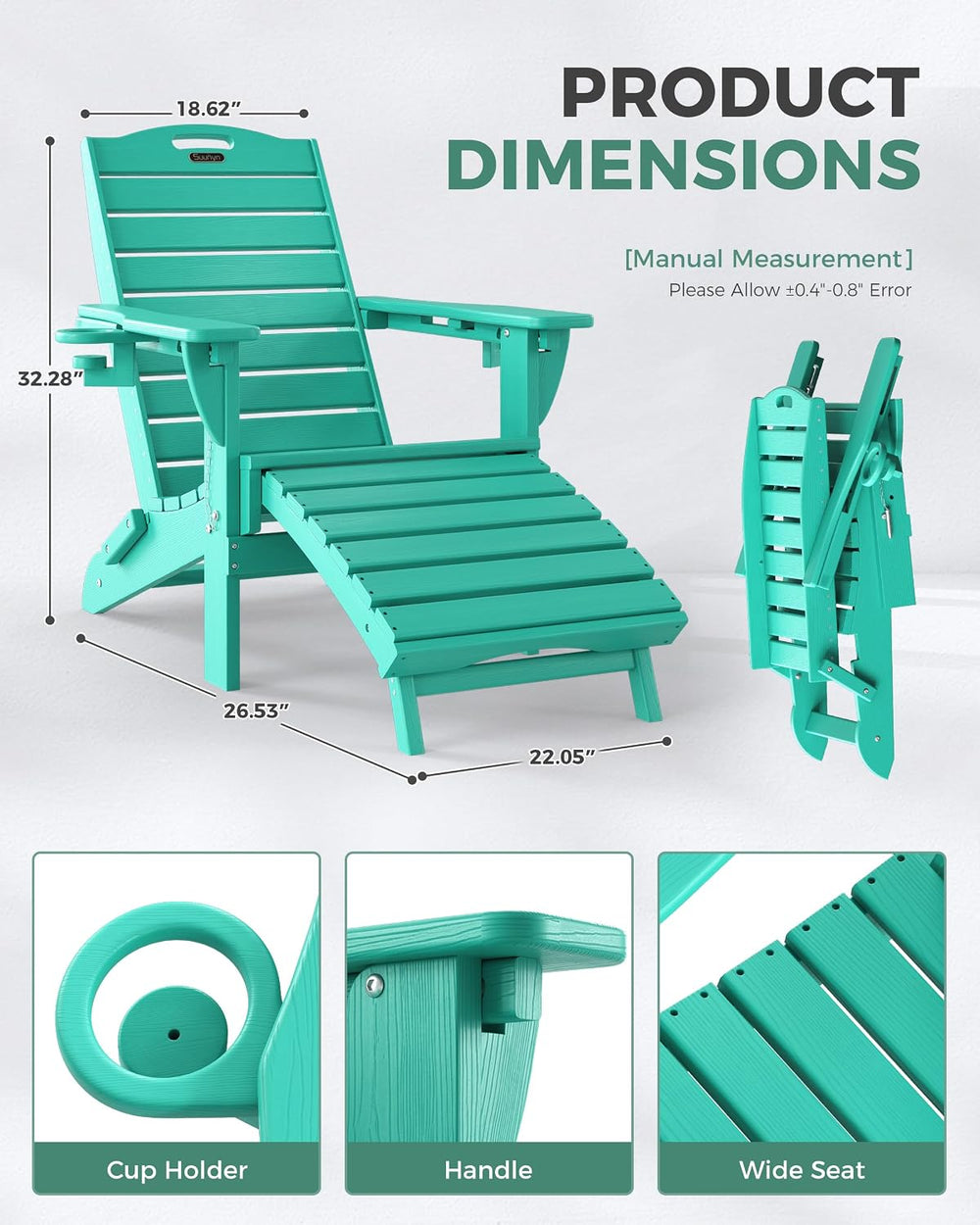 Adjustable Adirondack Chair,Outdoor Fire Pit Chair,Lakeblue