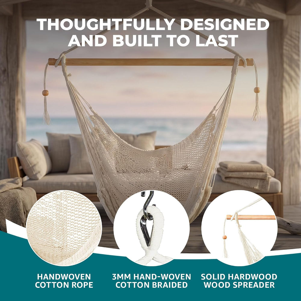 Bliss Hammocks Tahiti Rope Hammock Chair with Spreader Bar, Natural, 265 Lb
