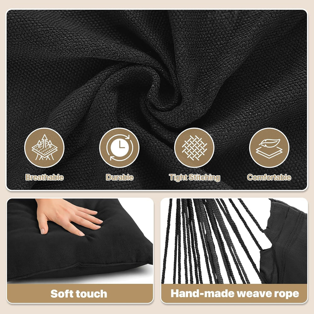 Hammock Chair Hanging Rope Swing w/2 Cushions, Hold 350lbs, Black