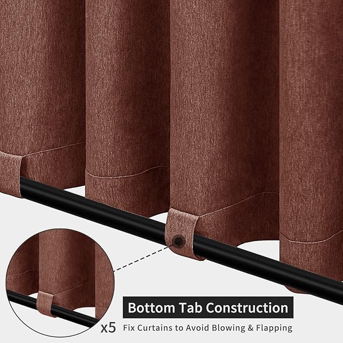 Easy-Going Linen Look Outdoor Curtains Waterproof Windproof Porch Curtains, S...