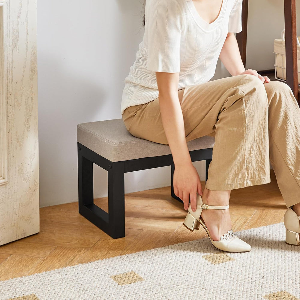 IBUYKE Small Footstool Ottoman, Linen Fabric Footrest, Grey