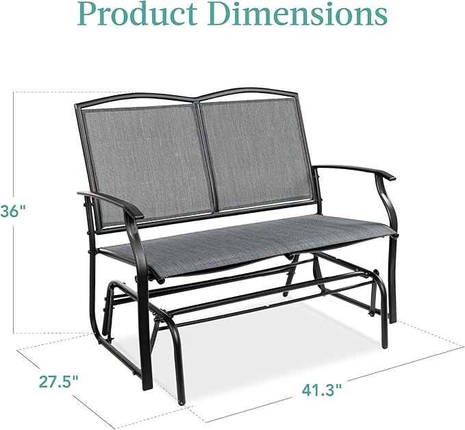 Best Choice Products 2-Person Outdoor Patio Swing Glider Steel Bench Loveseat...