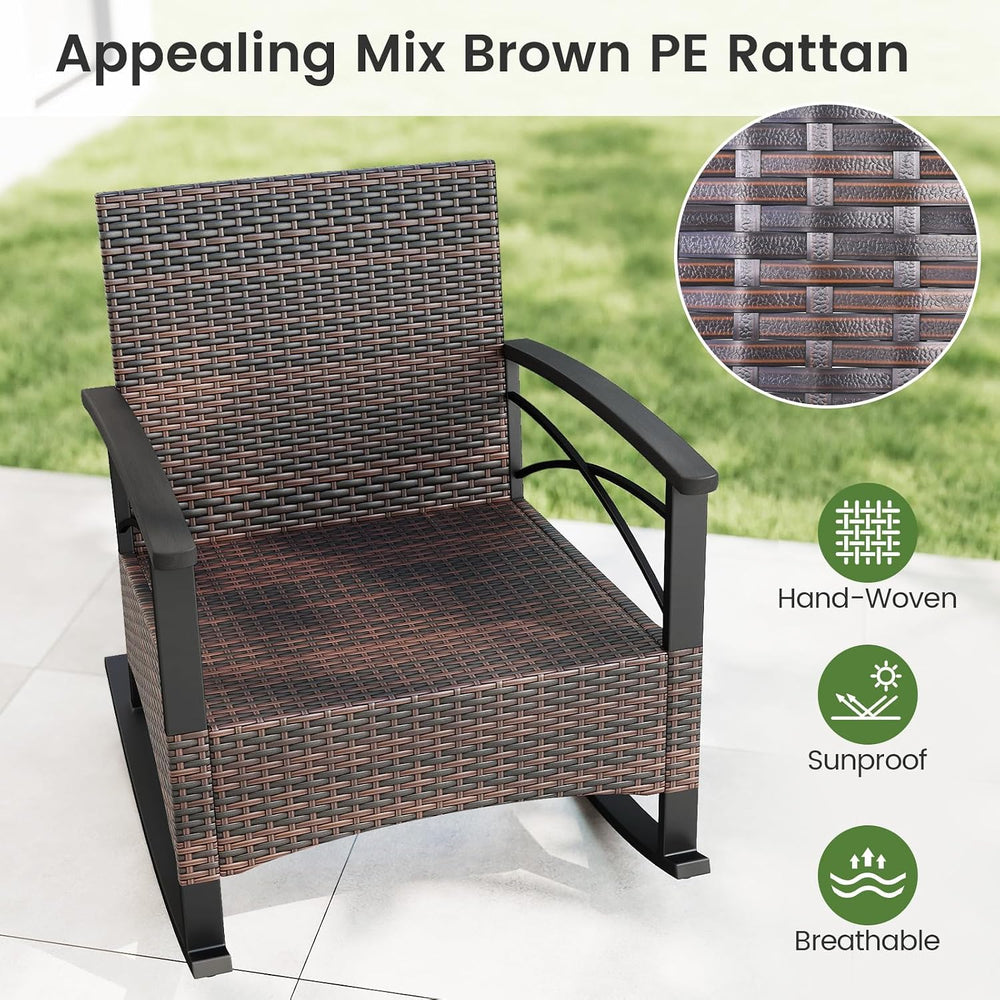 ORALNER 3-Piece Wicker Rocking Chair Set, Outdoor Cushioned Rocker and Acacia...