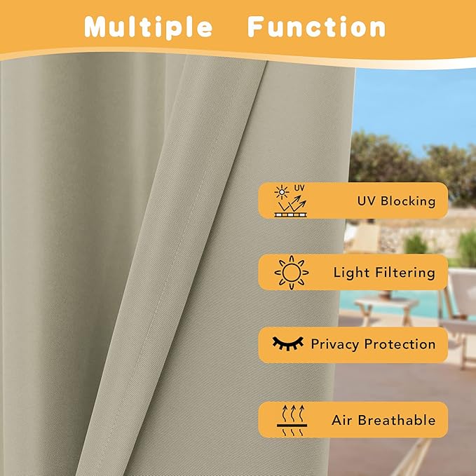 HolidayIdeas Extra Wide Outdoor Curtains for Patio Waterproof, 2 Panels - 110...