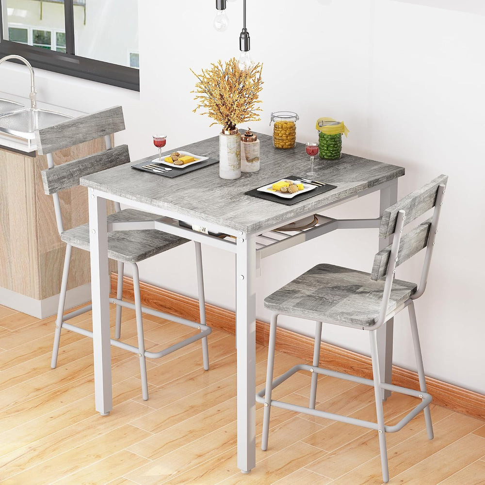 Hooseng 3 Piece Bar Table and Chairs Set, Counter Height Small Dining Table w...