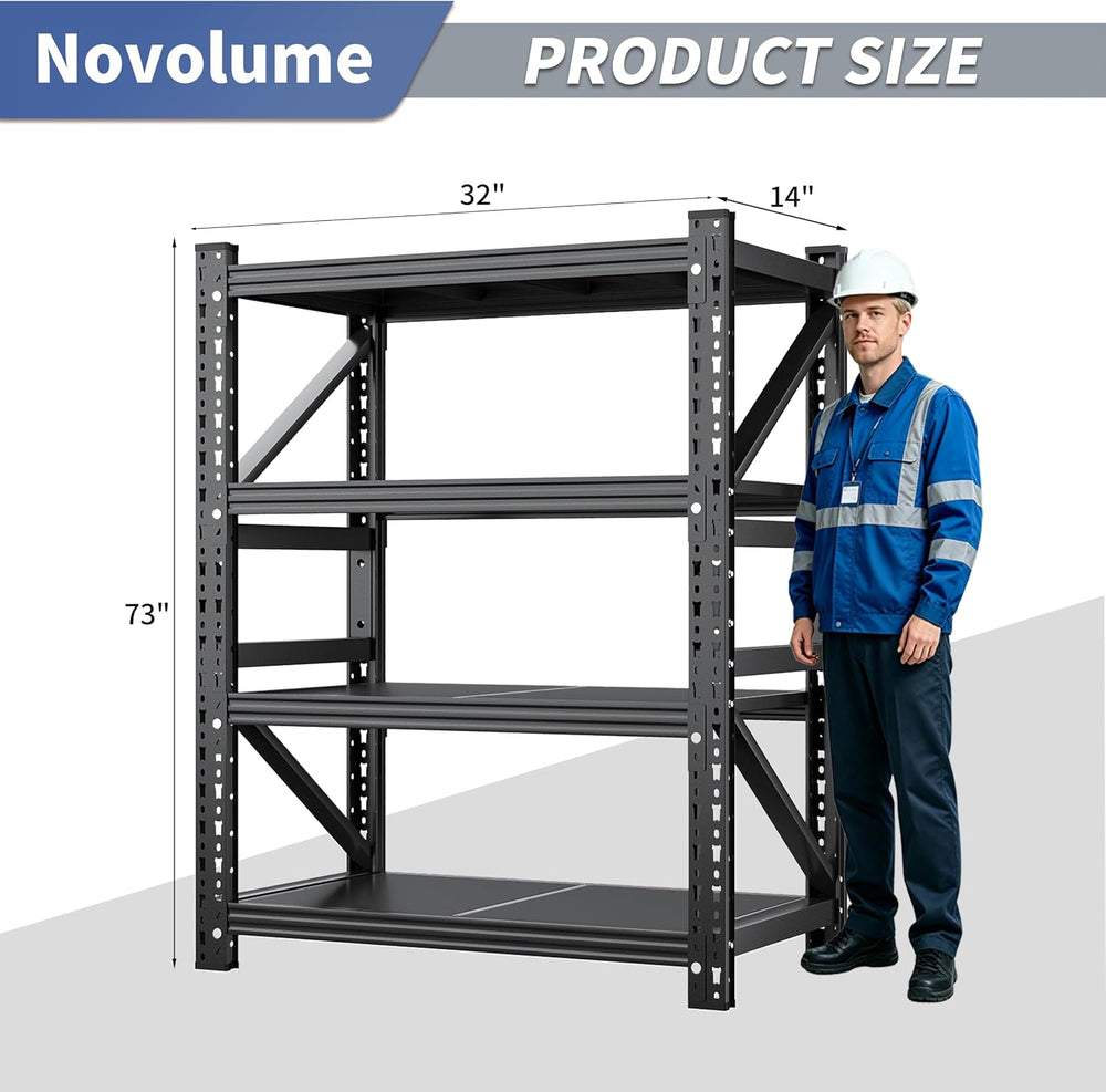 Novolume 32" W Heavy Duty Storage Shelves,4-Tier Adjustable Metal Garage...