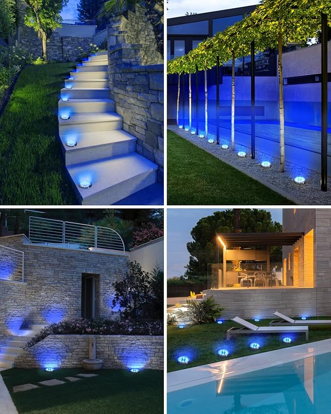 btfarm 16 Pack Solar Lights Outdoor, 8 LED Solar Ground Lights IP65 Waterproo...