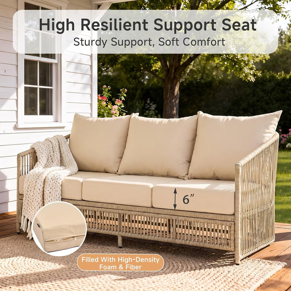 Pia Ricco 7 Pieces Patio Furniture Set, PE Wicker Rope Outdoor Sofa with Swiv...