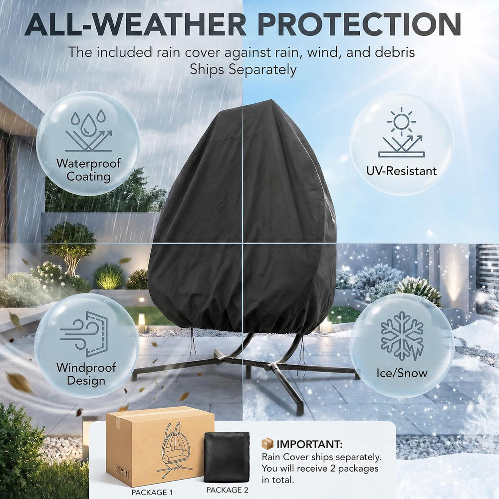 Oversized Patio Egg Chair for 2, Large & Wide Hanging Egg Chair with Stan...