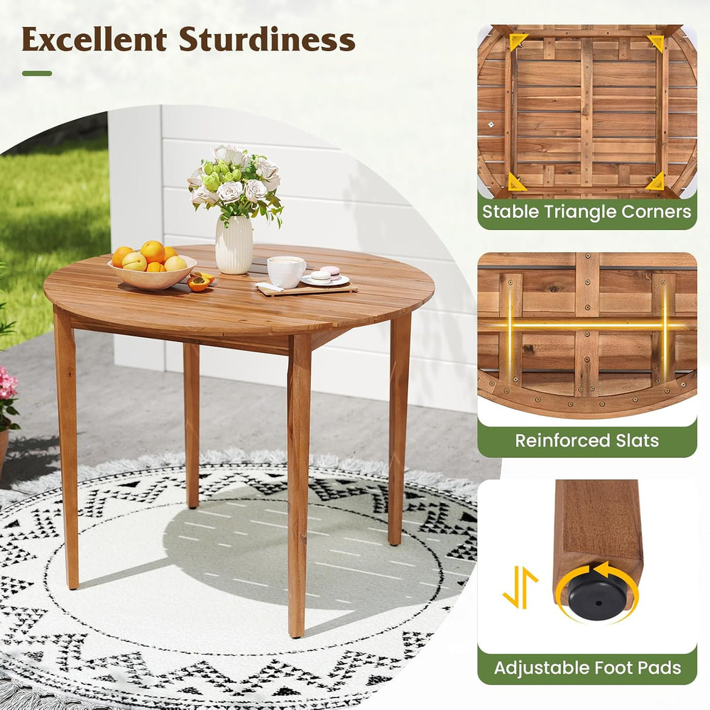 Tangkula 5 Piece Patio Dining Set for 4, Outdoor Solid Wood Round Table with ...