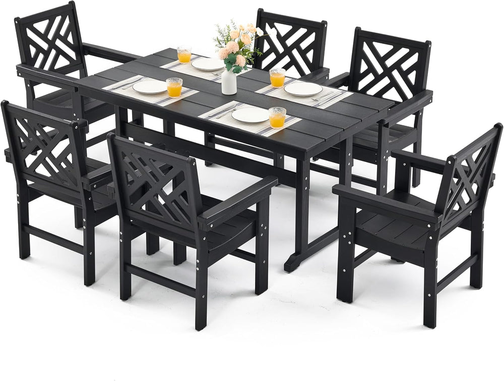 7 Piece HDPE Outdoor Dining Set for 6, Patio DHPE Furniture Set with Umberlla...