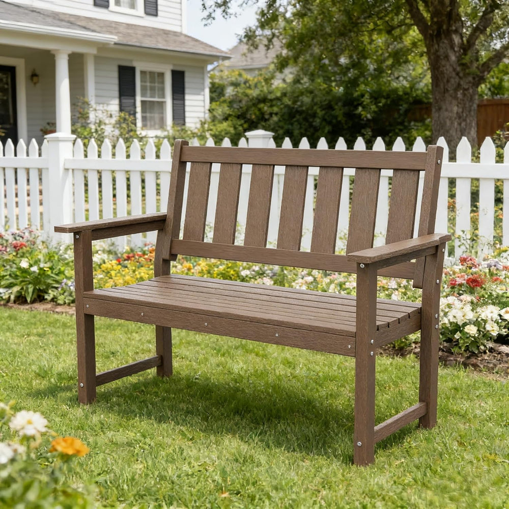 50" HDPE Outdoor Bench Weatherproof Patio Seating, Mocha Brown