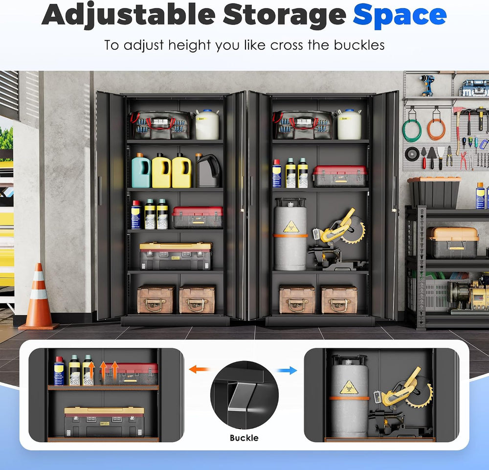 Garage Storage Cabinet with Doors and Shelves, Metal Storage Cabinets with Lo...