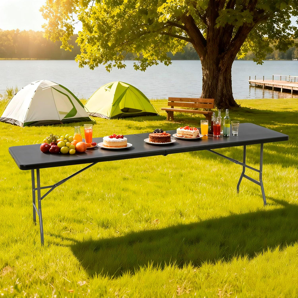BestOffice | 8FT Folding Table | Black | Portable Plastic Table