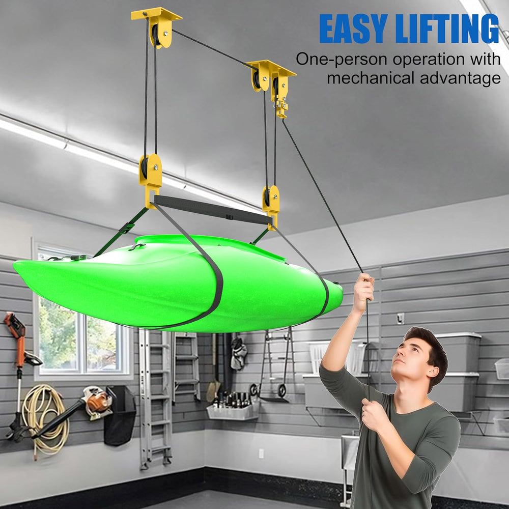 Kayak Pulley System for Garage, Self-Locking Ceiling Hoist for Canoe
