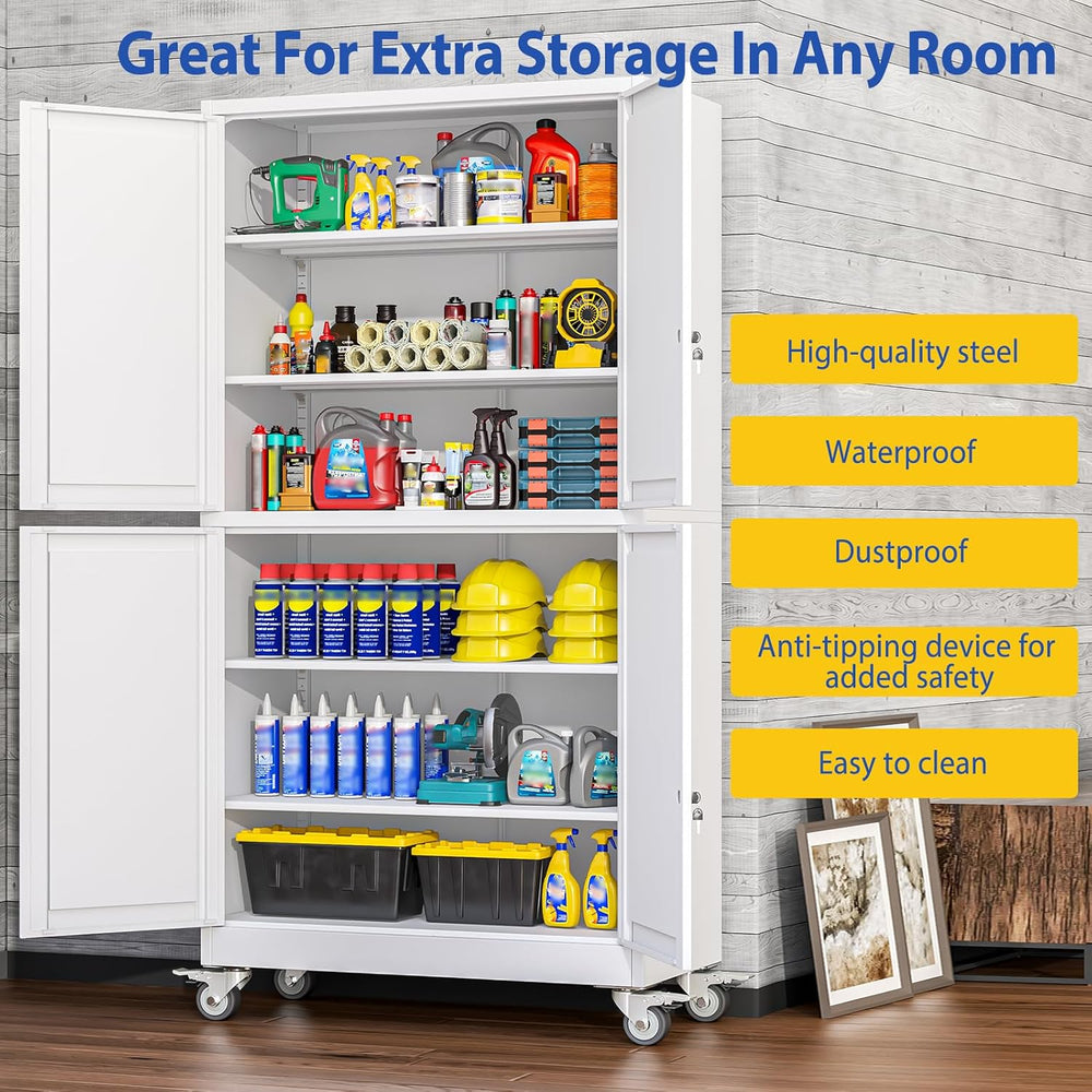 Metal Garage Storage Cabinet with Locking Doors and Adjustable Shelf