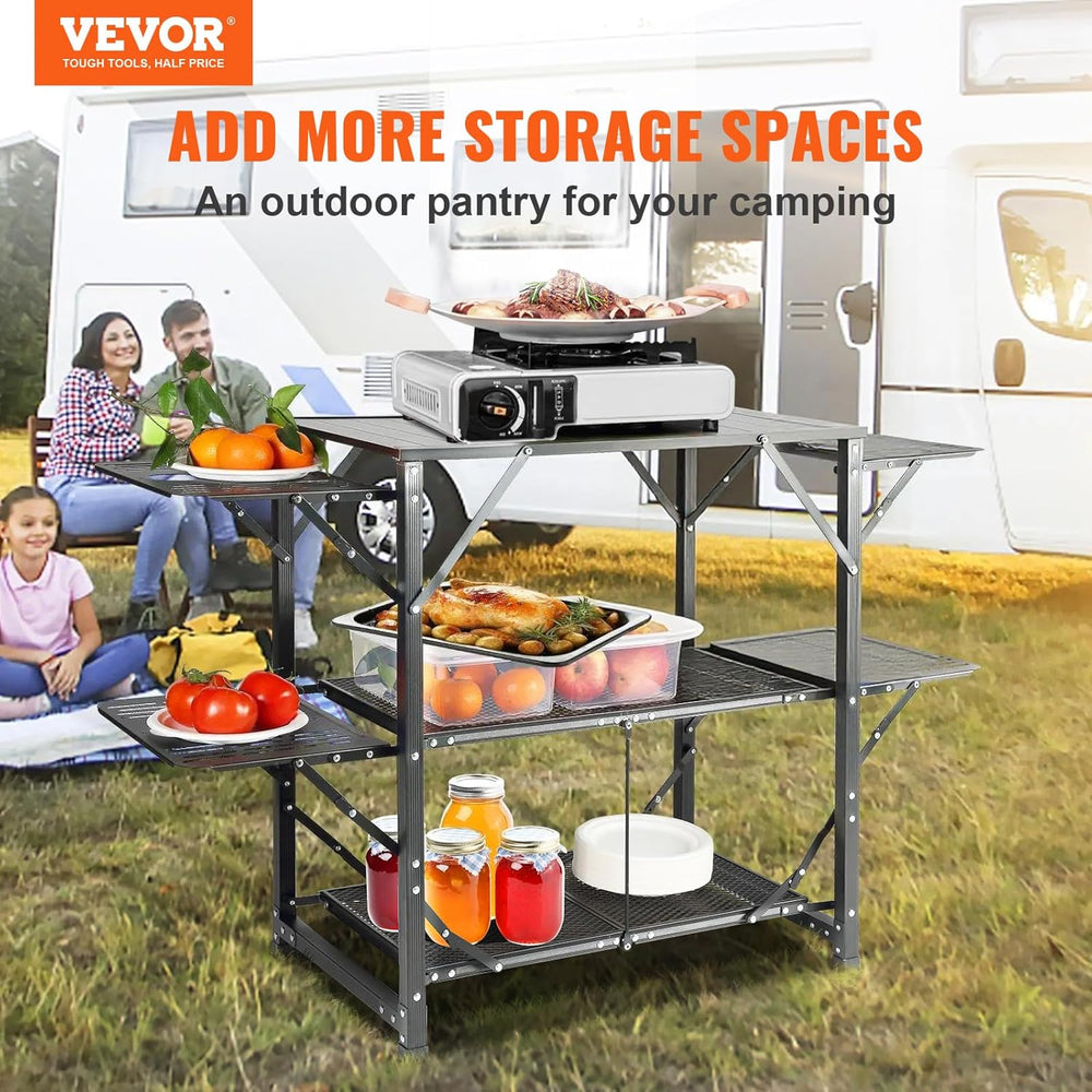 VEVOR Camping Kitchen Table, Aluminum Folding Portable Outdoor Cook Station w...