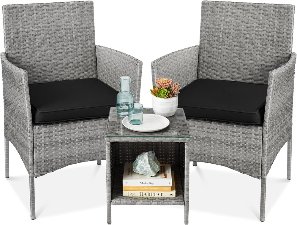 Best Choice Products 3-Piece Outdoor Wicker Conversation Bistro Set, Space Sa...