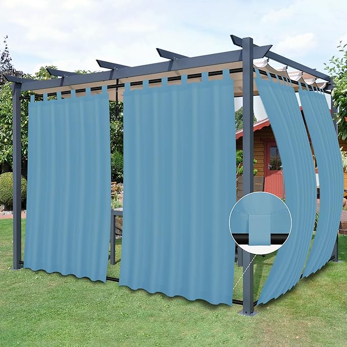 Easy-Going Outdoor Patio Curtains Detachable Tab Top Windproof Weatherproof C...